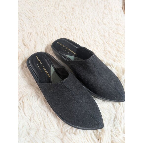 Robert Clergerie Paris Black Felt Slip-On Mules Platform Sole Shoes Size 39 - Picture 1 of 11